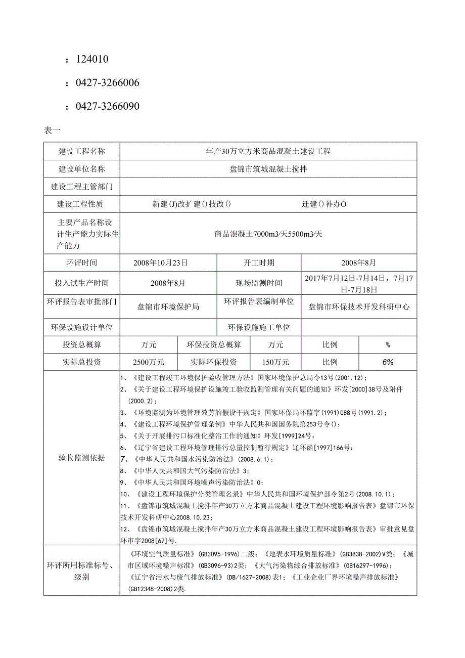 盘锦市筑城混凝土搅拌有限公司年产30万立方米商品混凝土建设项目验收监测表.docx_第2页