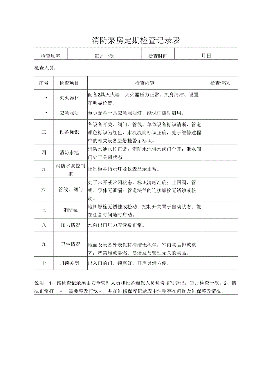 消防泵房定期检查记录表.docx_第1页