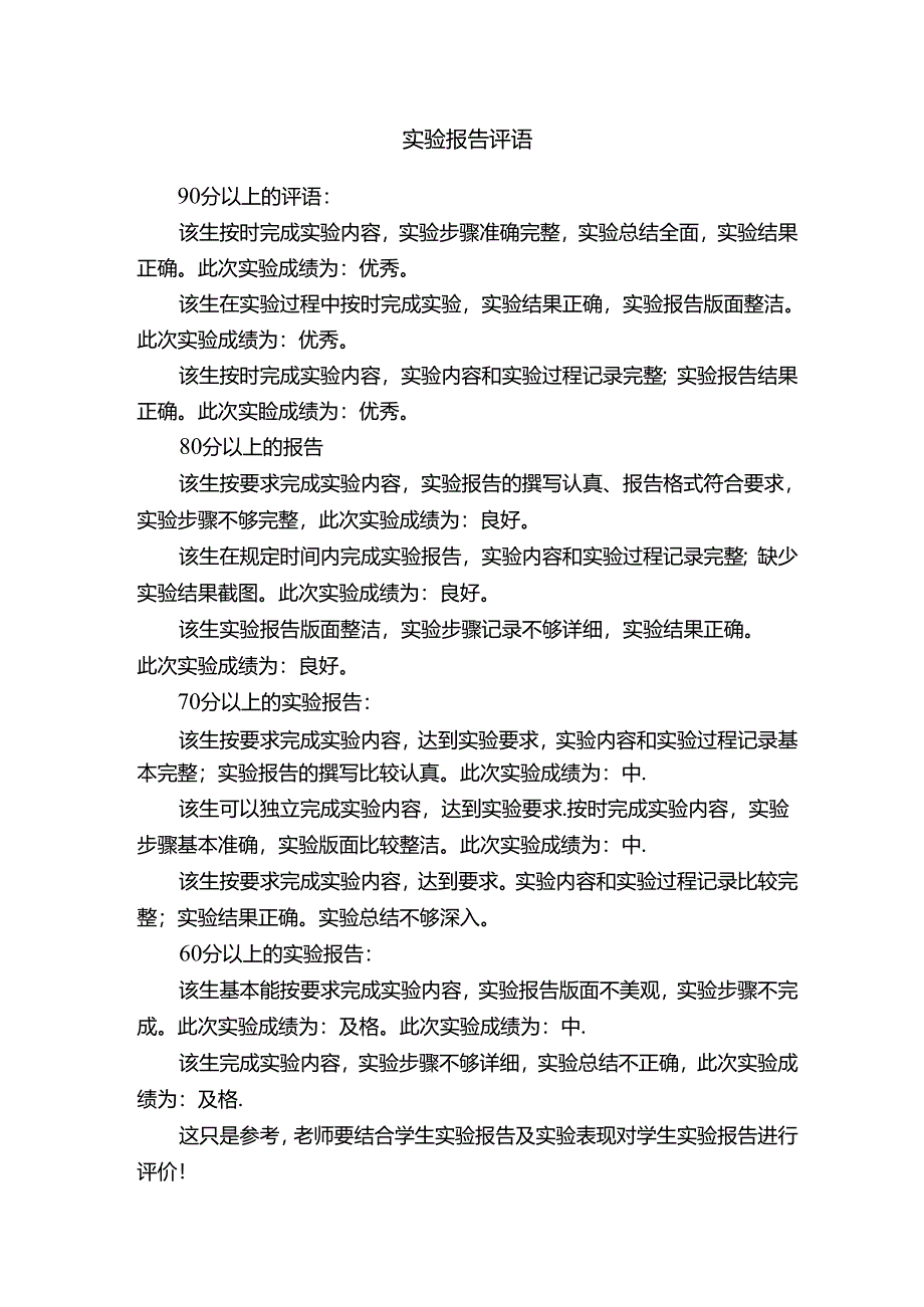 实验报告评语.docx_第1页