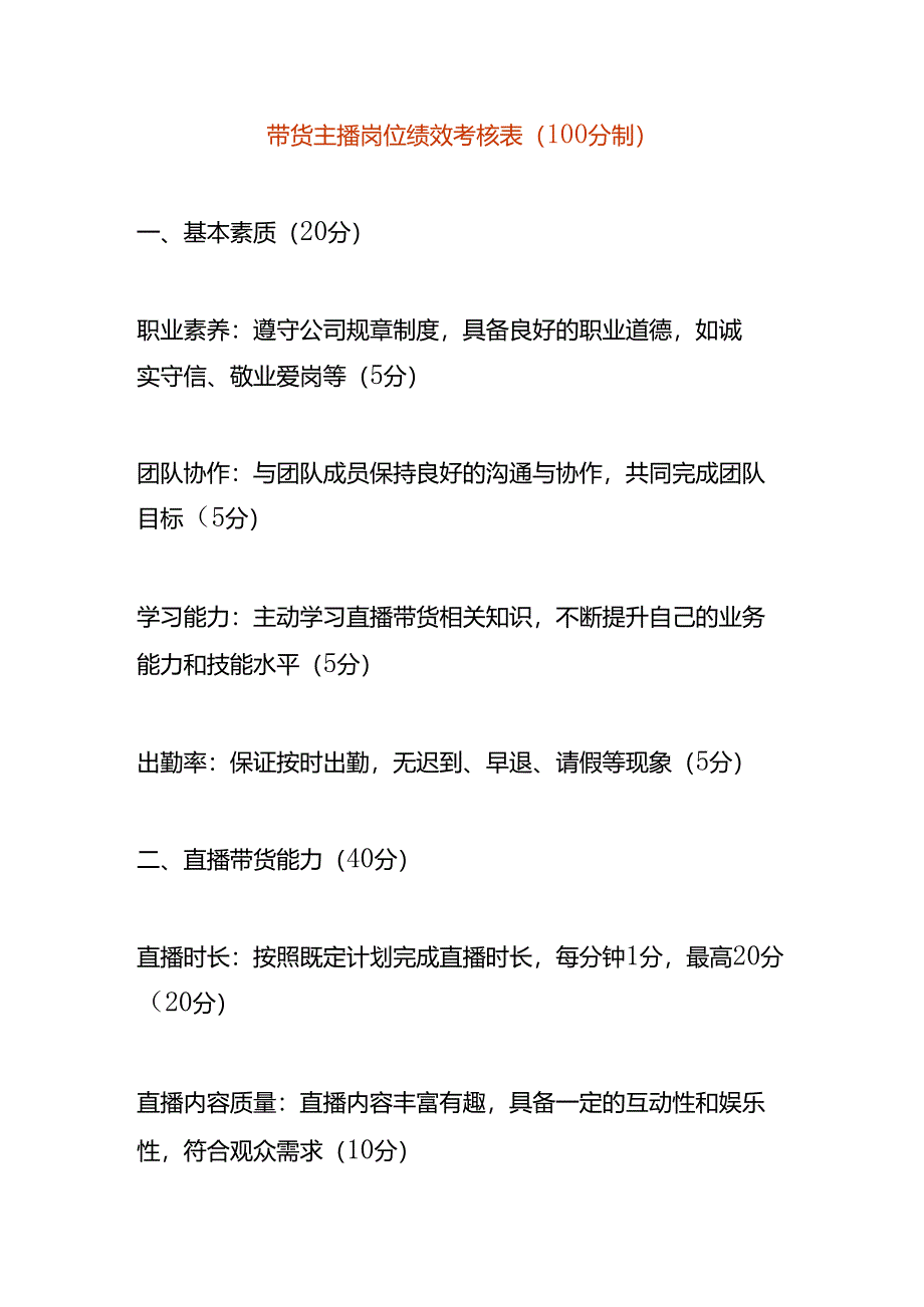 带货主播岗位绩效考核表.docx_第1页