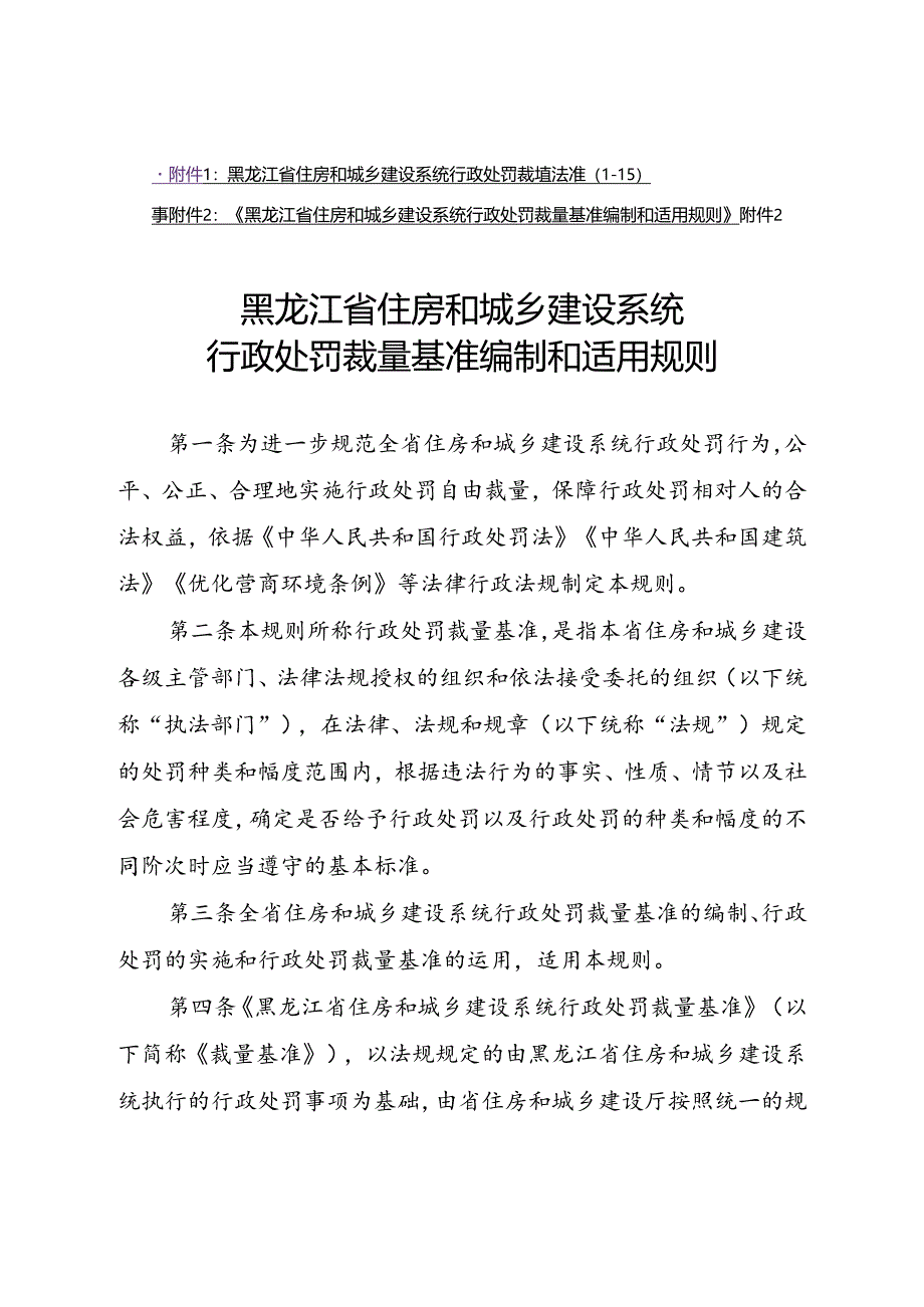 《黑龙江省住房和城乡建设系统行政处罚裁量基准编制和适用规则》.docx_第1页