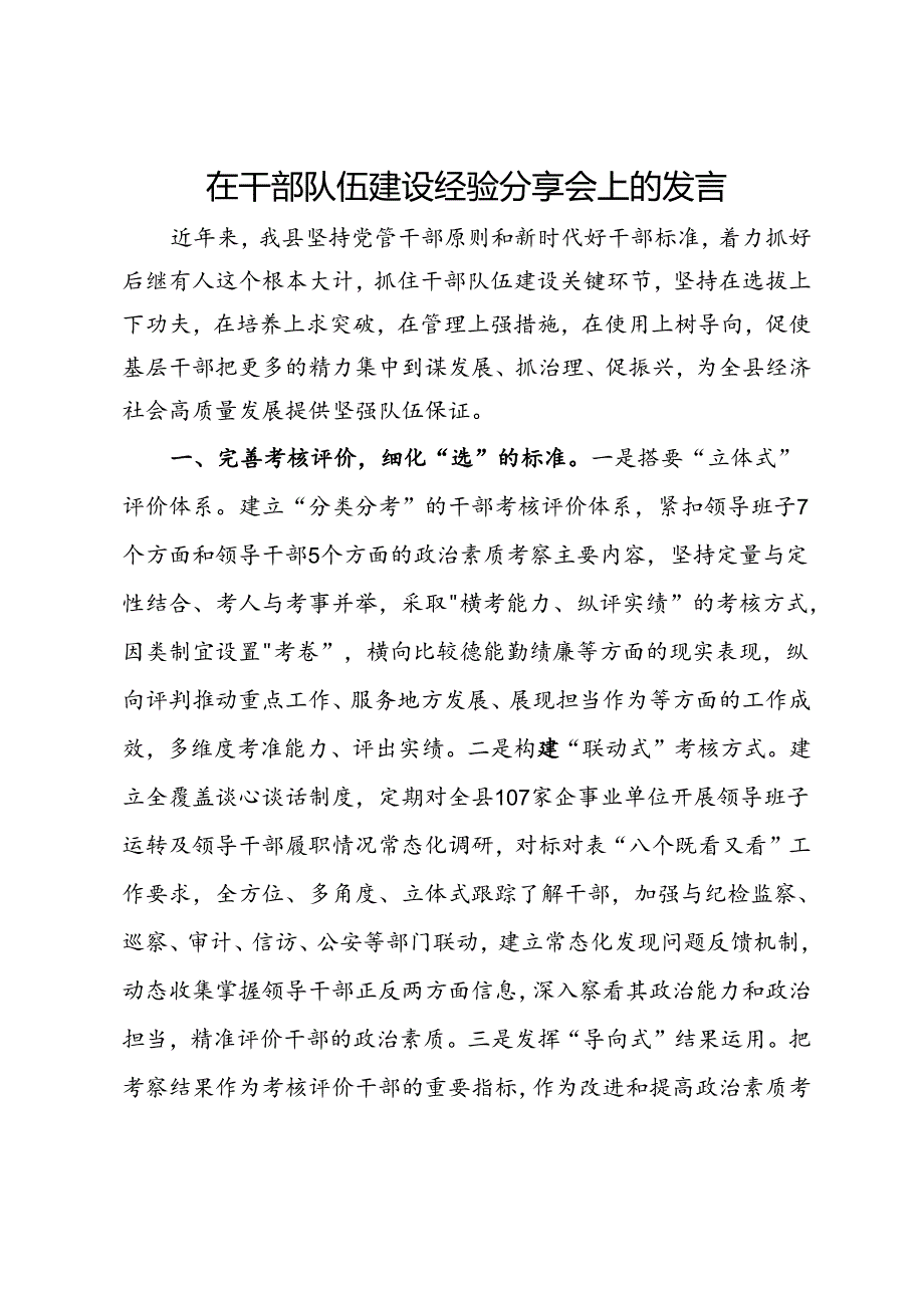 在高素质干部队伍经验分享会上的发言.docx_第1页