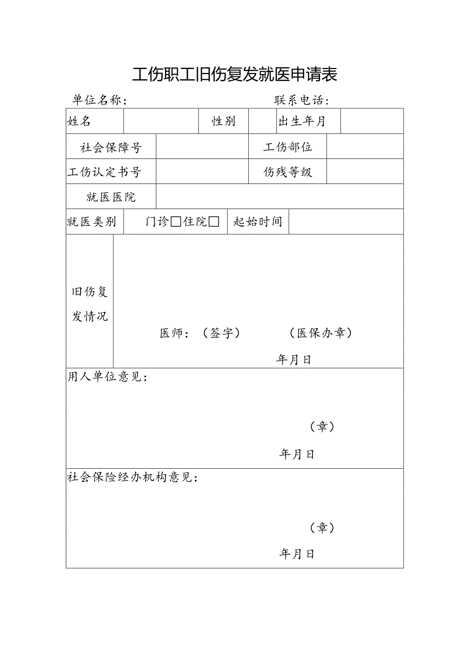 工伤职工旧伤复发申请表.docx_第1页