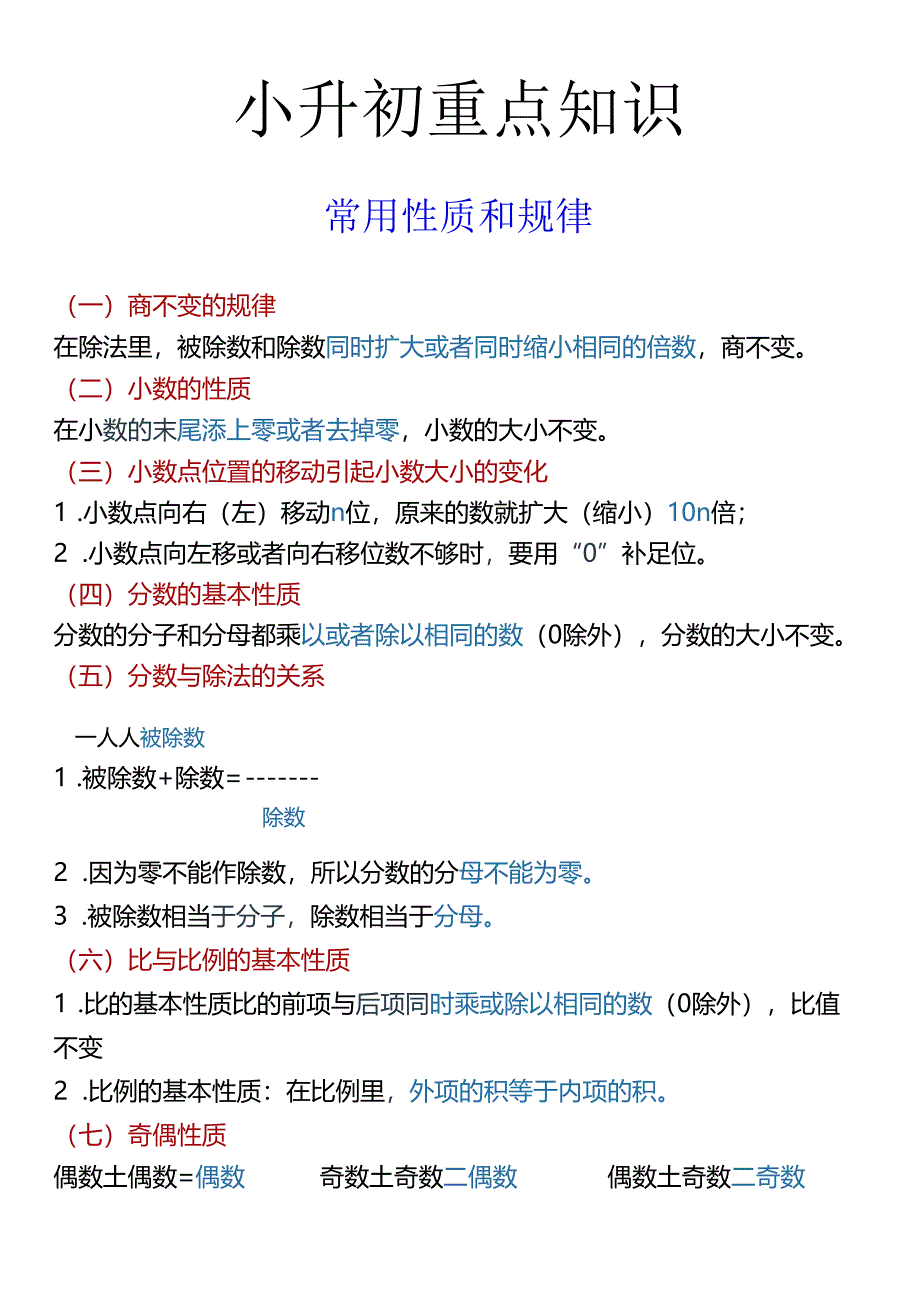 小升初重点知识 常用性质和规律.docx_第1页