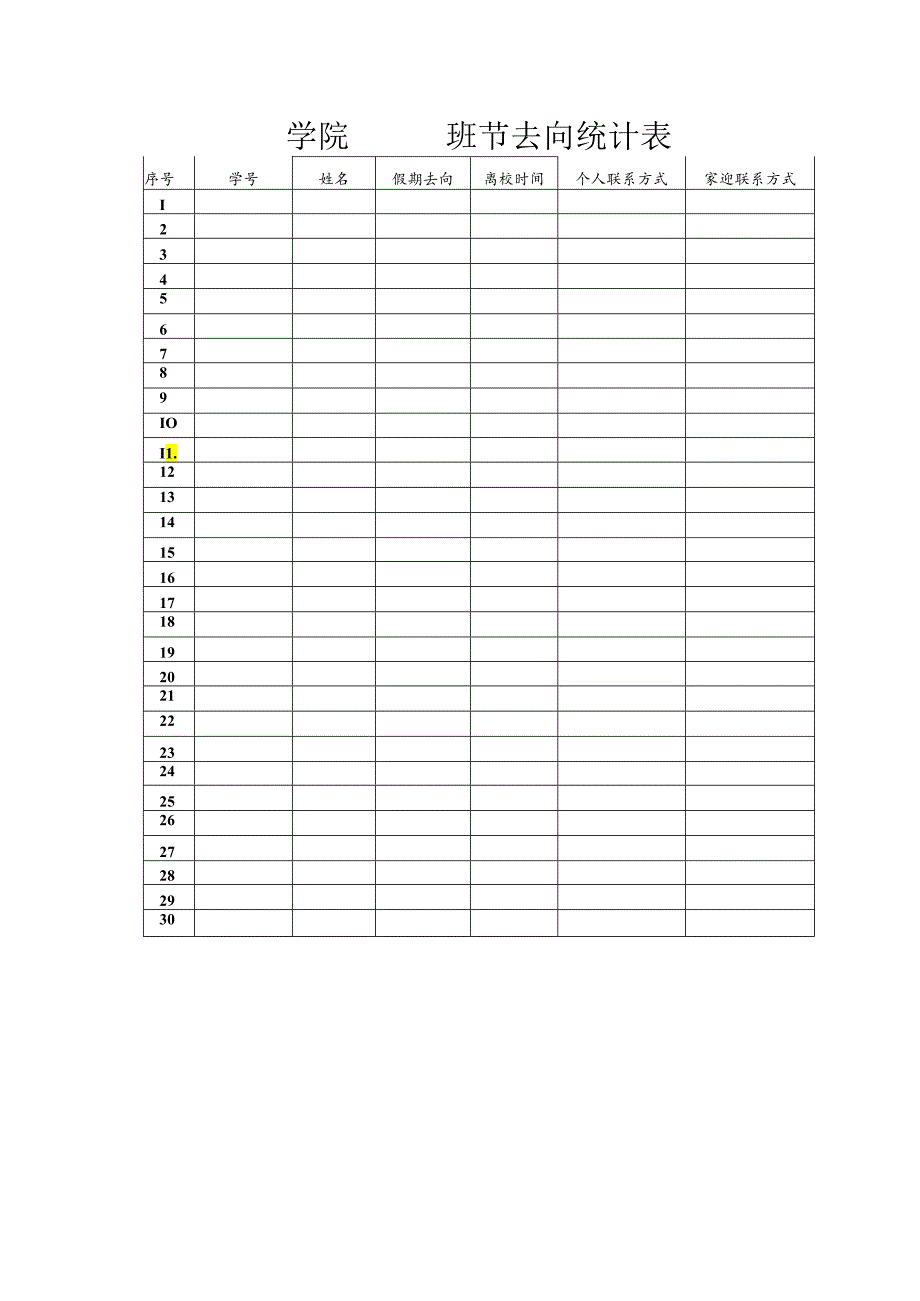 学院假期去向统计表.docx_第1页