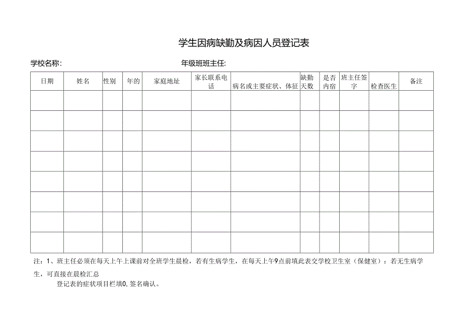 学生因病缺勤人员登记表.docx_第1页