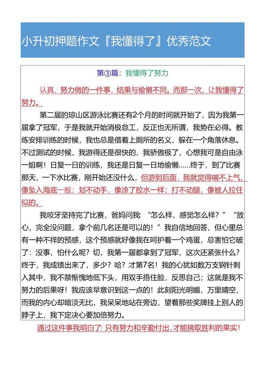 小升初押题作文我懂得了___优秀范文.docx_第3页