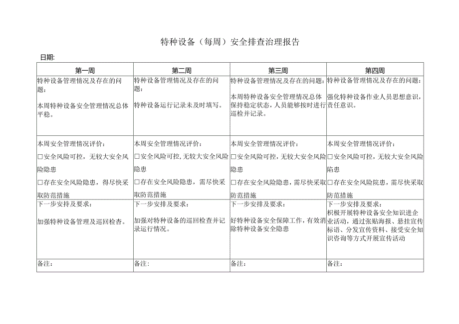 特种设备（每周）安全排查治理报告.docx_第1页