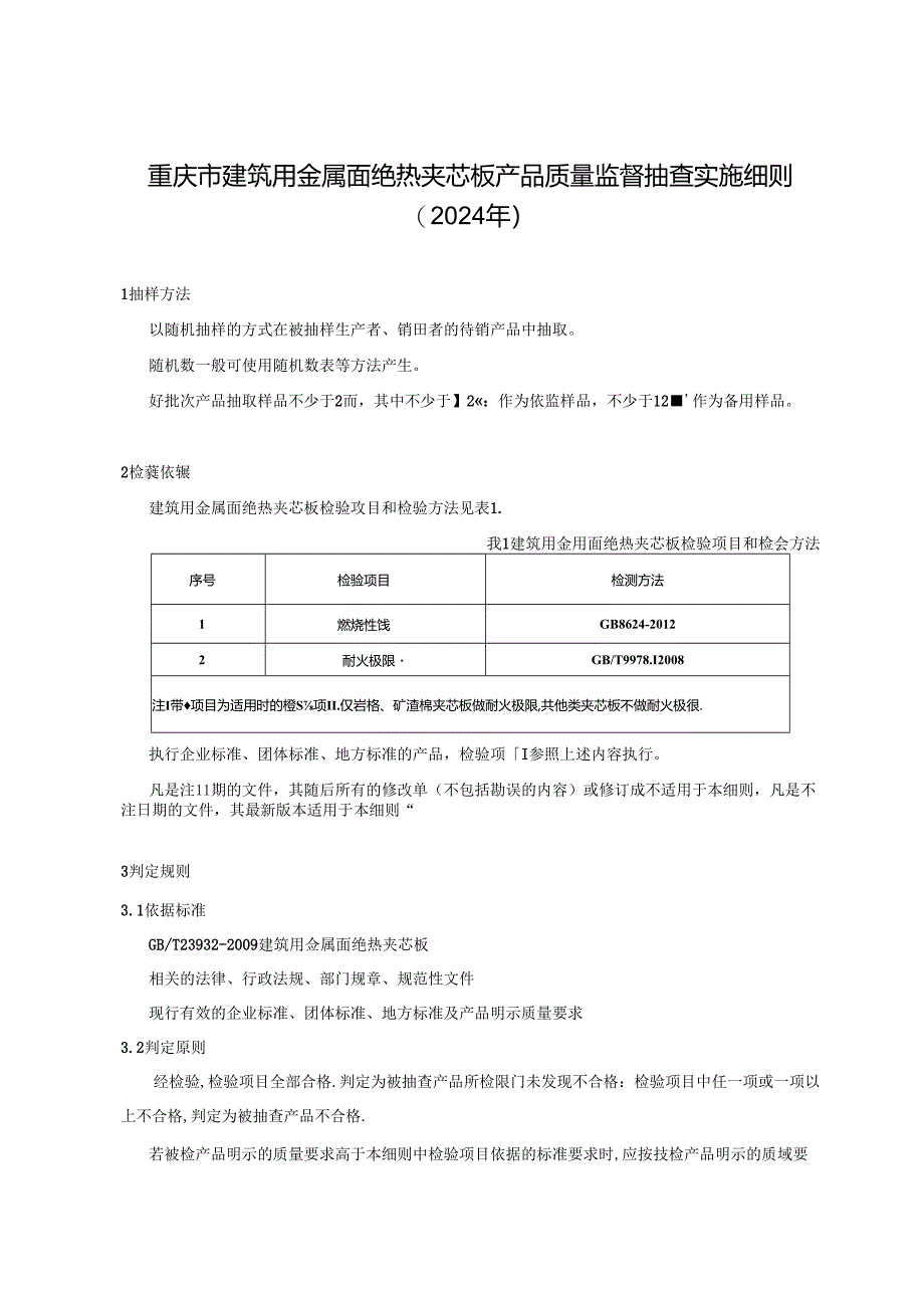 重庆市建筑用金属面绝热夹芯板产品质量监督抽查实施细则（2024年）.docx_第1页