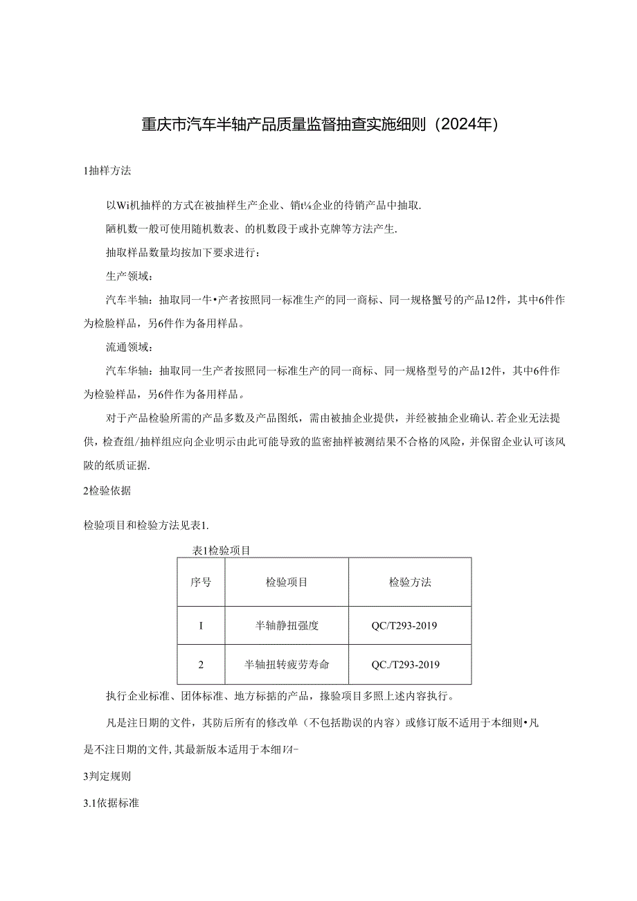 重庆市汽车半轴产品质量监督抽查实施细则（2024年）.docx_第1页