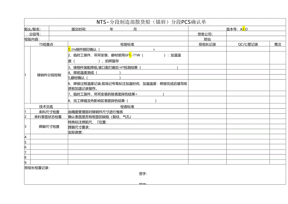 船舶资料：分段制造部散货船（锚唇）分段PCS确认单.docx_第1页