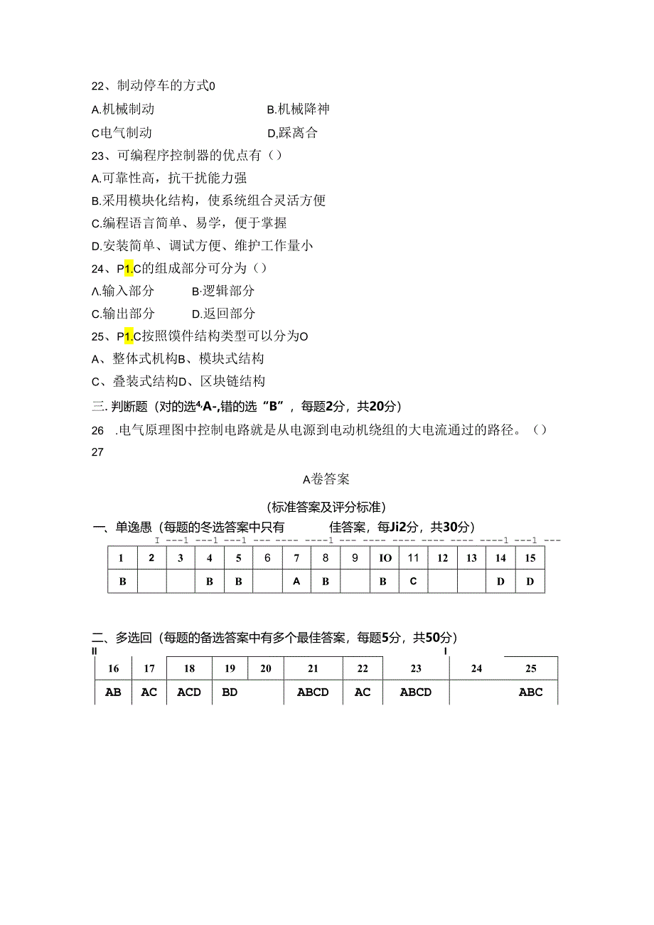 电气控制与 PLC 试卷A卷+答案.docx_第3页