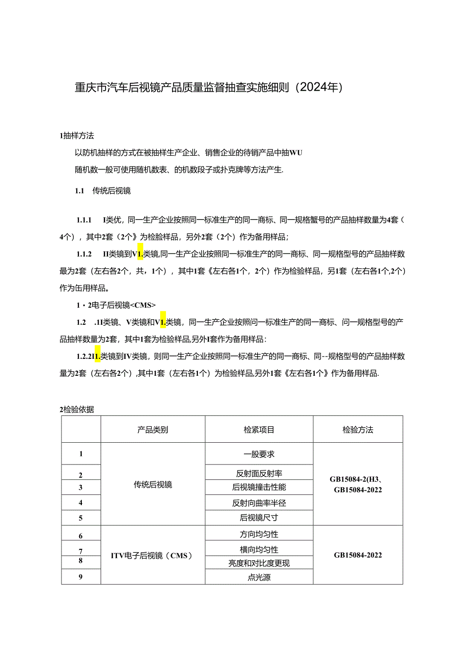 重庆市汽车后视镜产品质量监督抽查实施细则（2024年）.docx_第1页