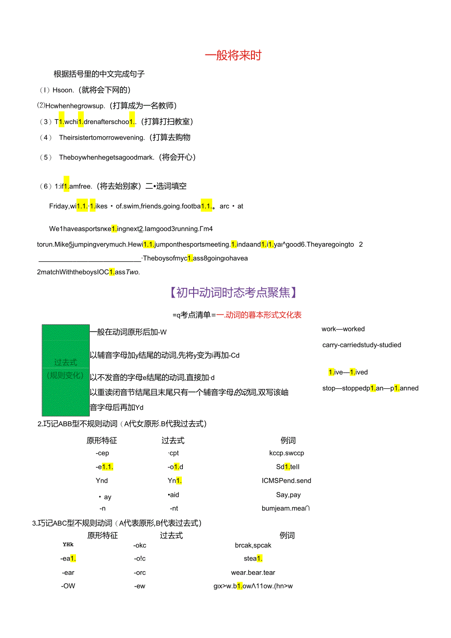 衔接点09 动词时态2（一般过去时、一般将来时）（小初考点差异及衔接）.docx_第2页