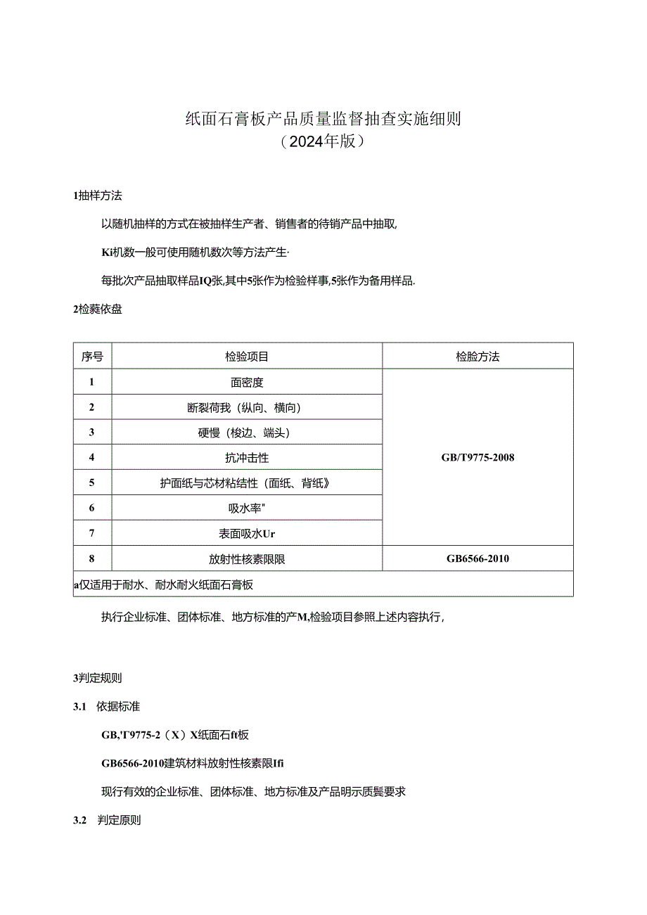 纸面石膏板产品质量监督抽查实施细则（2024年版).docx_第1页