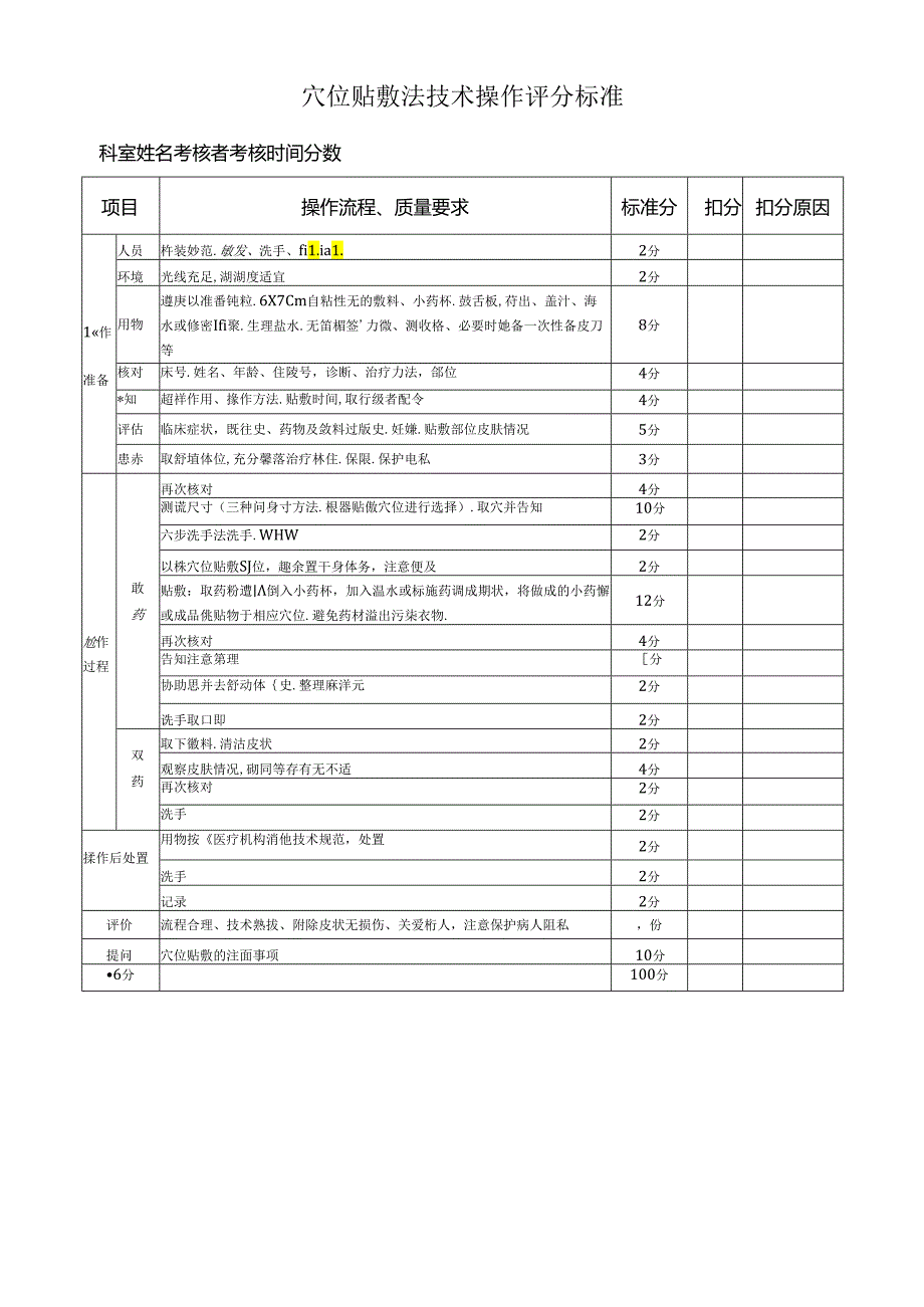 穴位贴敷法技术操作评分标准.docx_第1页