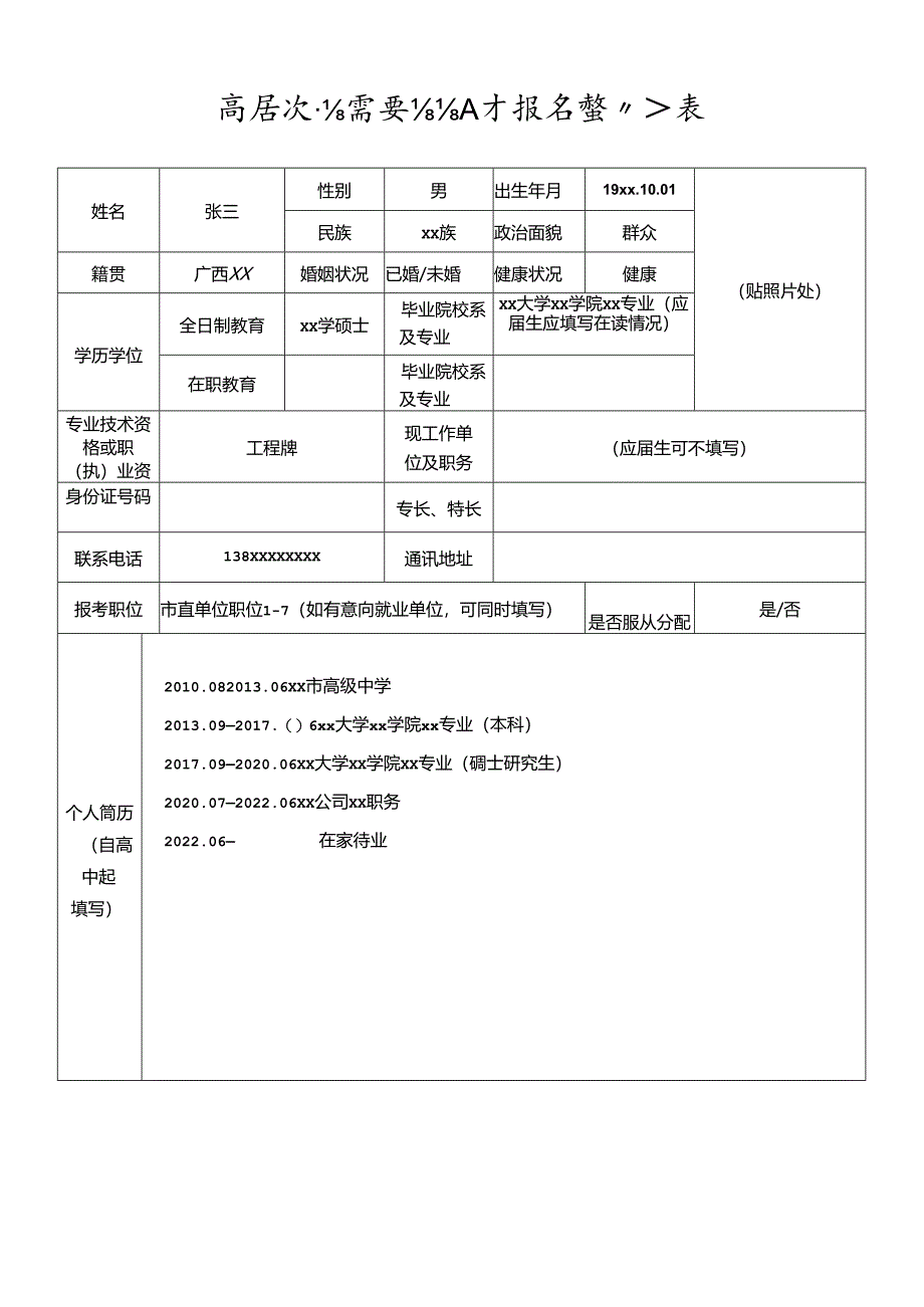 高层次急需紧缺人才报名登记表.docx_第1页