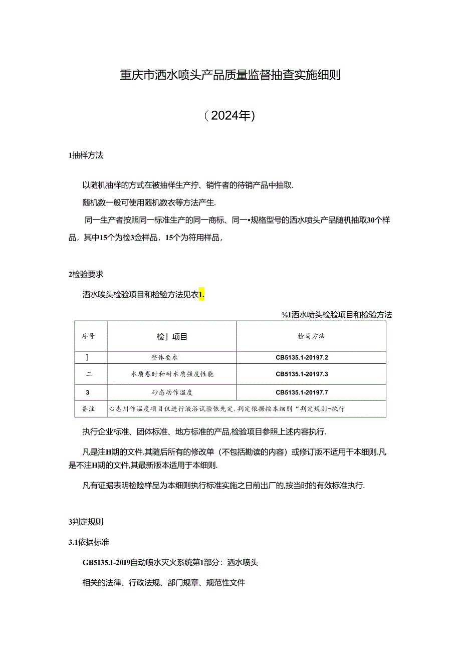 重庆市洒水喷头产品质量监督抽查实施细则（2024年）.docx_第1页