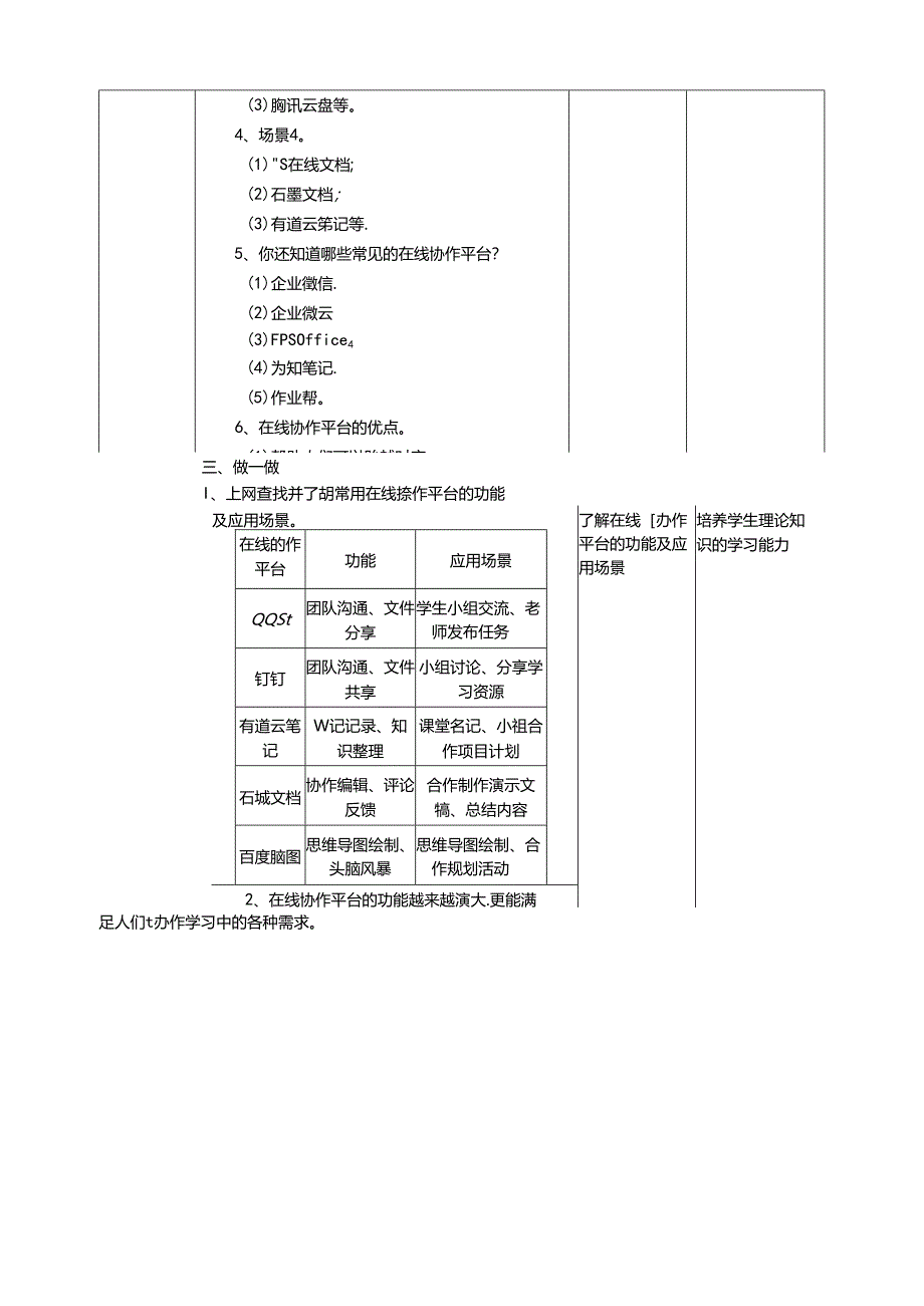 苏教版信息科技三年级下册7.2《选用在线协作平台》教案.docx_第2页