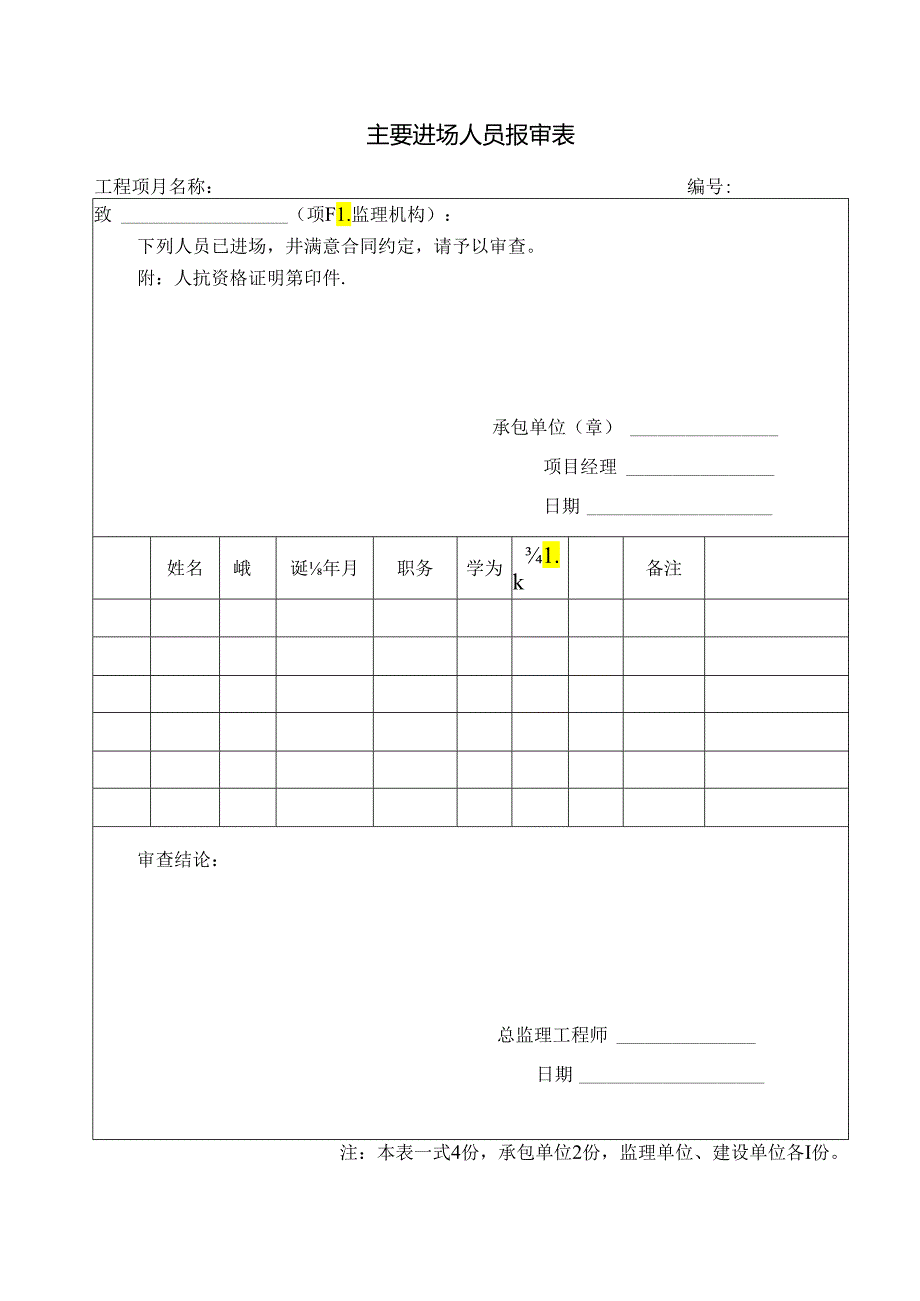 主要进场人员报审表.docx_第1页