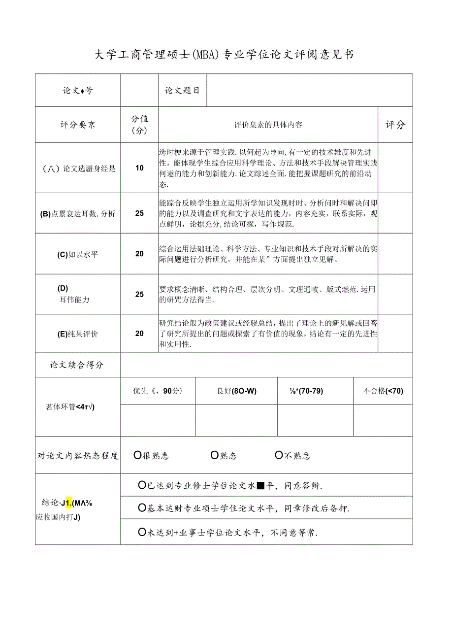 大学工商管理硕士（MBA）专业学位论文评阅意见书.docx_第1页