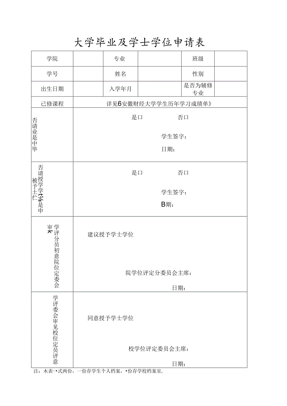 大学毕业及学士学位申请表.docx_第1页