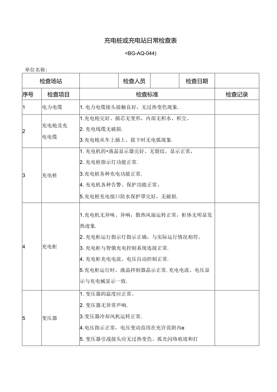 充电桩或充电站日常检查表.docx_第1页