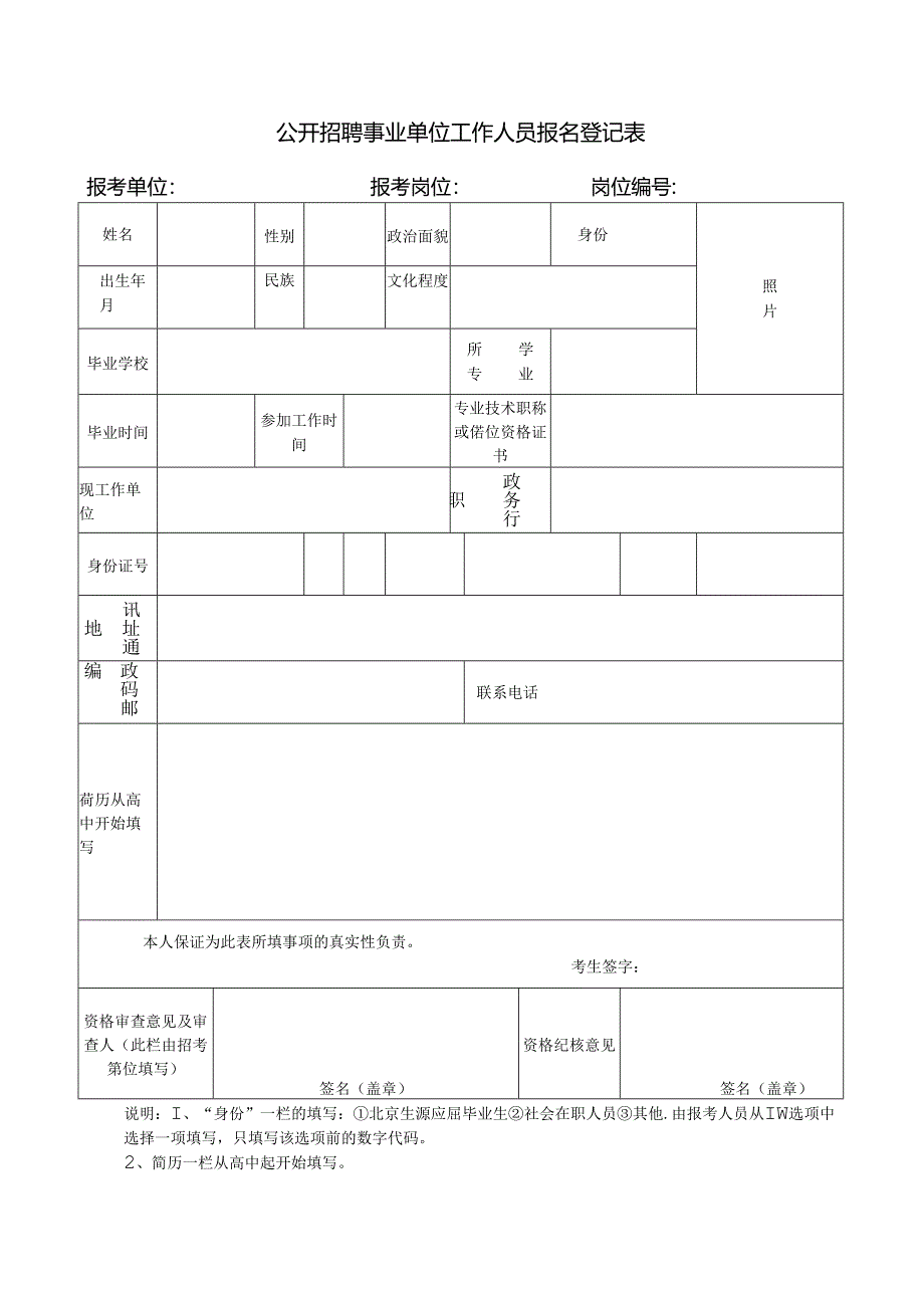 公开招聘事业单位工作人员报名登记表.docx_第1页