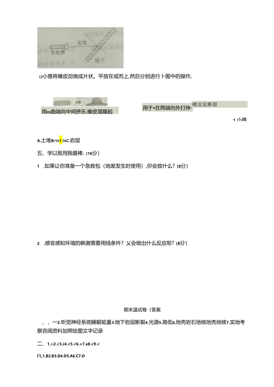 冀人版五年级科学上册期末测试卷4份（含答案）.docx_第3页