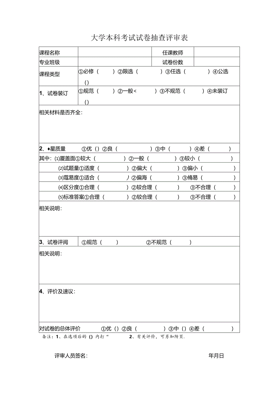 大学本科考试试卷抽查评审表.docx_第1页