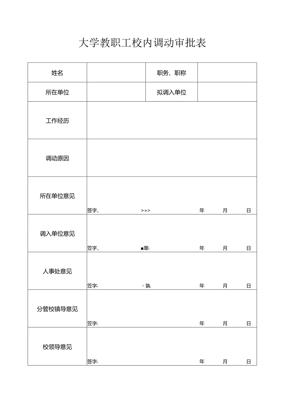 大学教职工校内调动审批表.docx_第1页