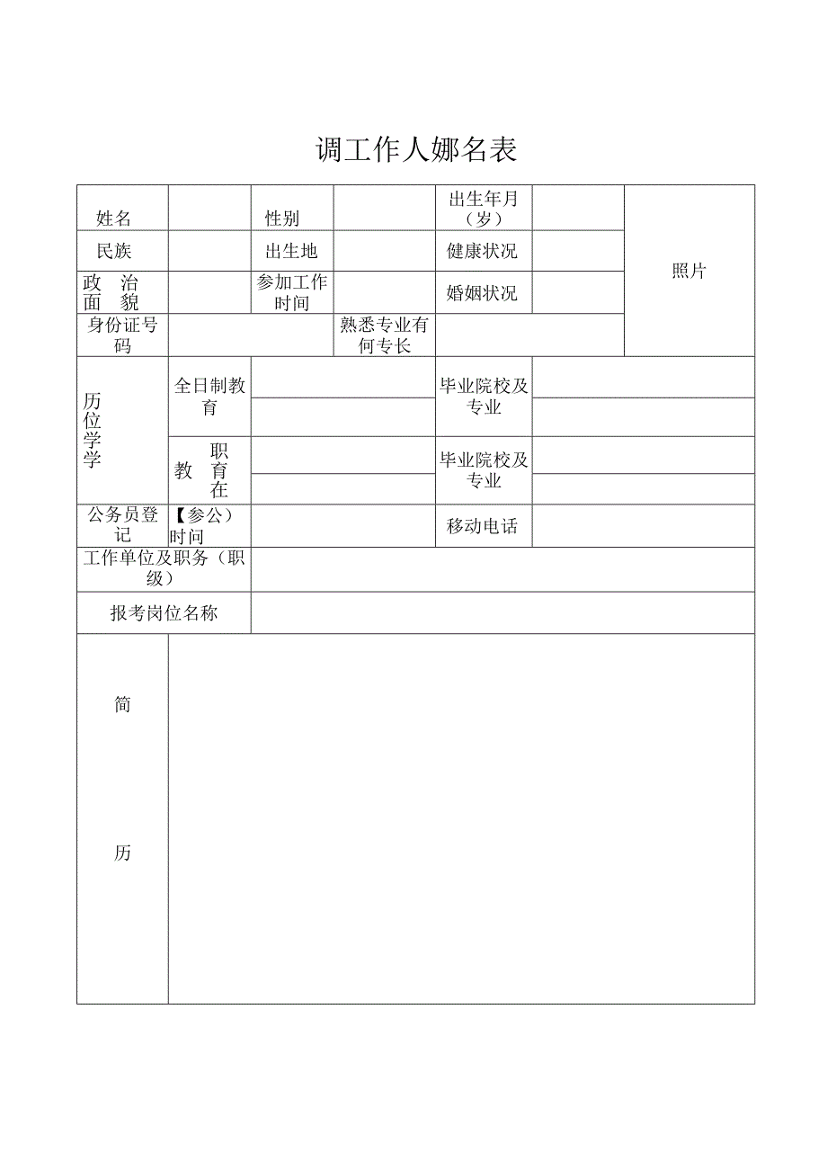 公开选调工作人员报名表.docx_第1页