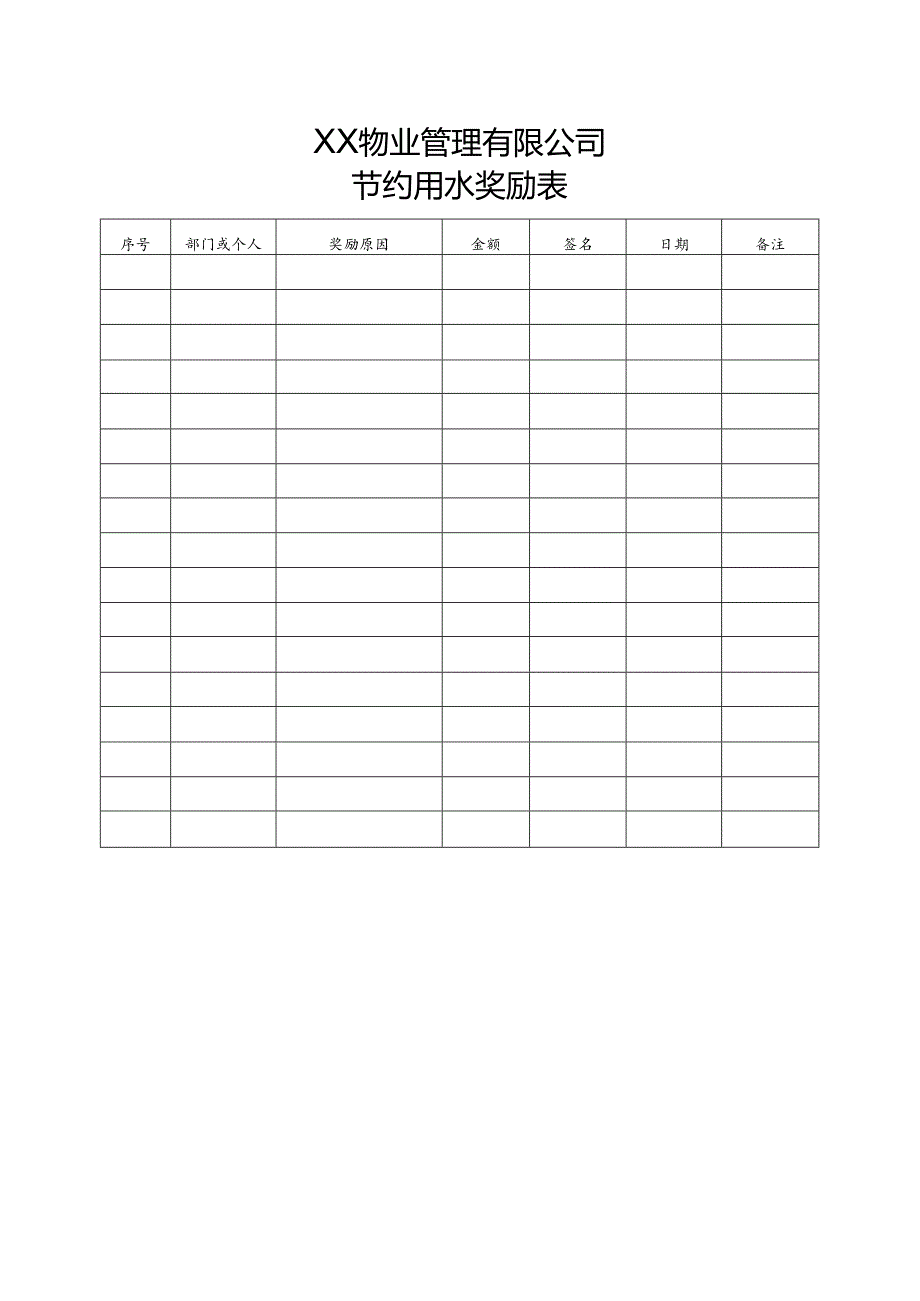 XX物业管理有限公司节约用水奖励表（2024年）.docx_第1页