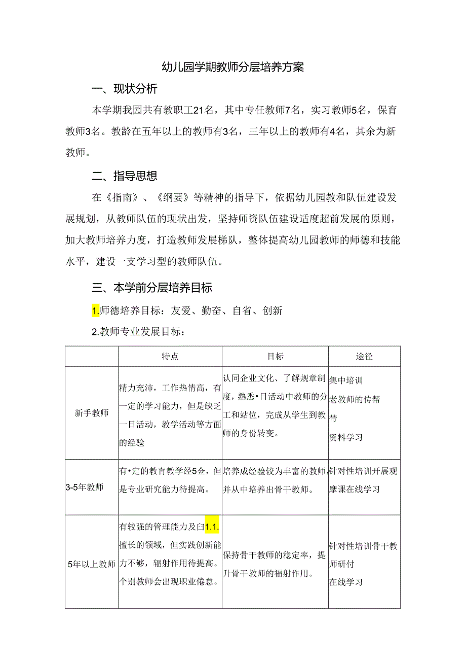 幼儿园学期教师分层培养方案.docx_第1页