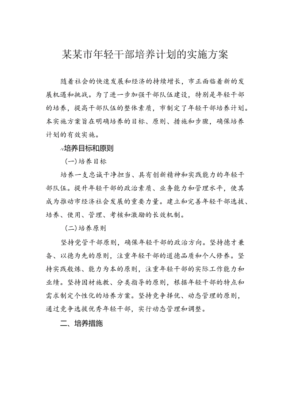 某某市年轻干部培养计划的实施方案.docx_第1页