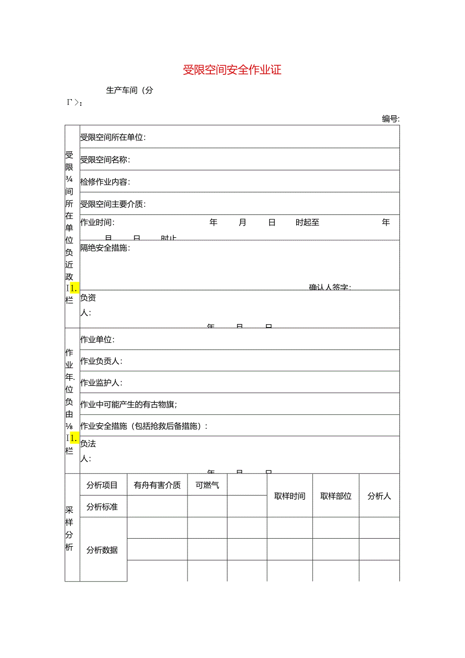 受限空间安全作业证模板.docx_第1页