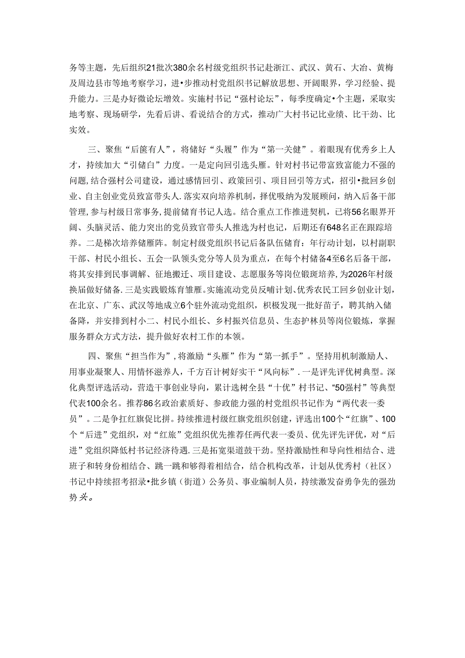 在基层党建工作会议上的交流发言：全面加强村党组织带头人队伍建设.docx_第2页