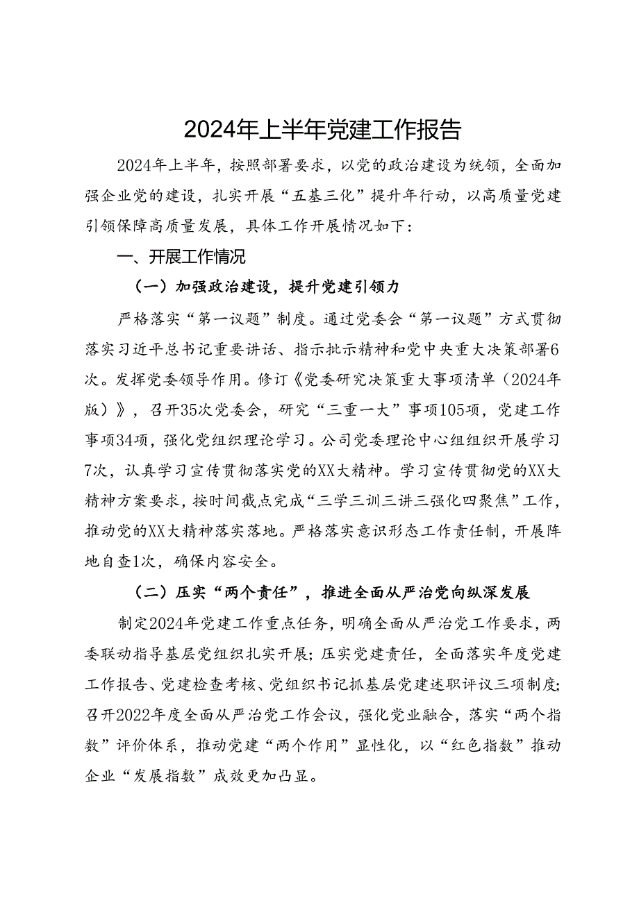 公司2024年上半年党建工作总结报告.docx_第1页