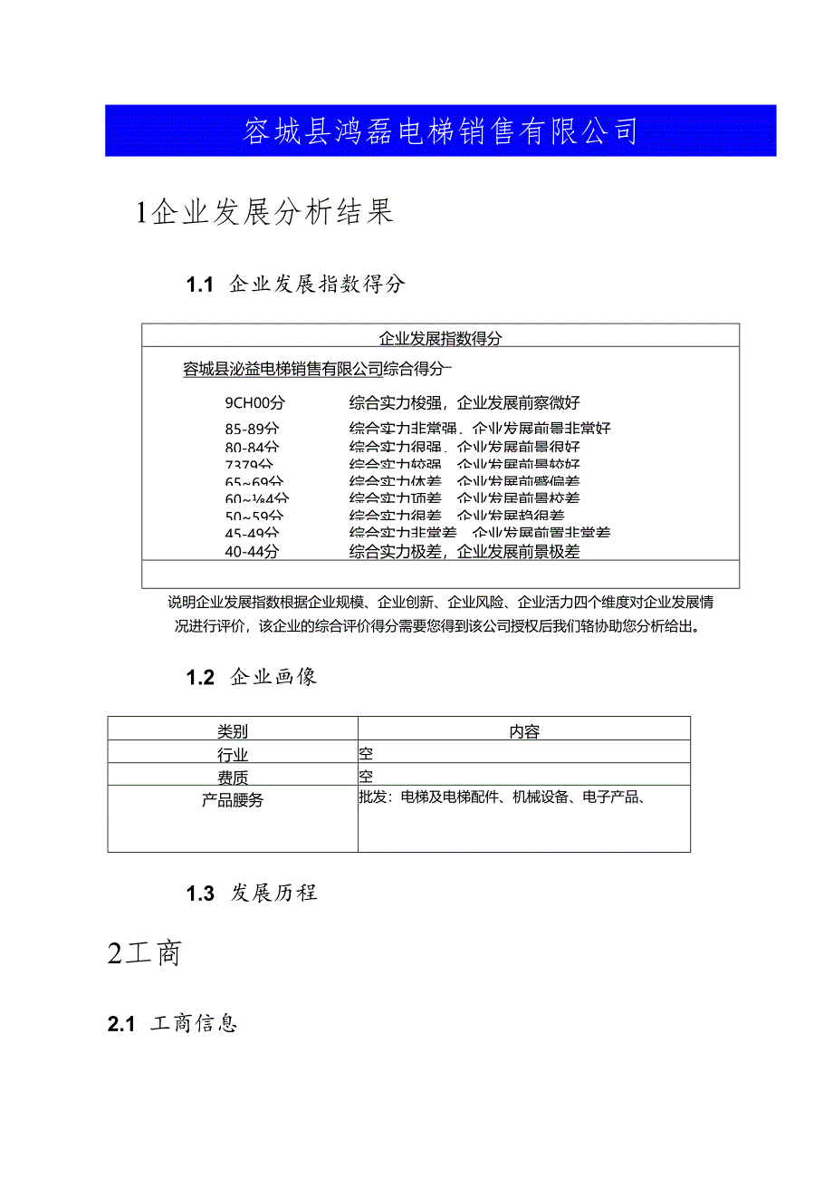 容城县鸿磊电梯销售有限公司介绍企业发展分析报告模板.docx_第2页