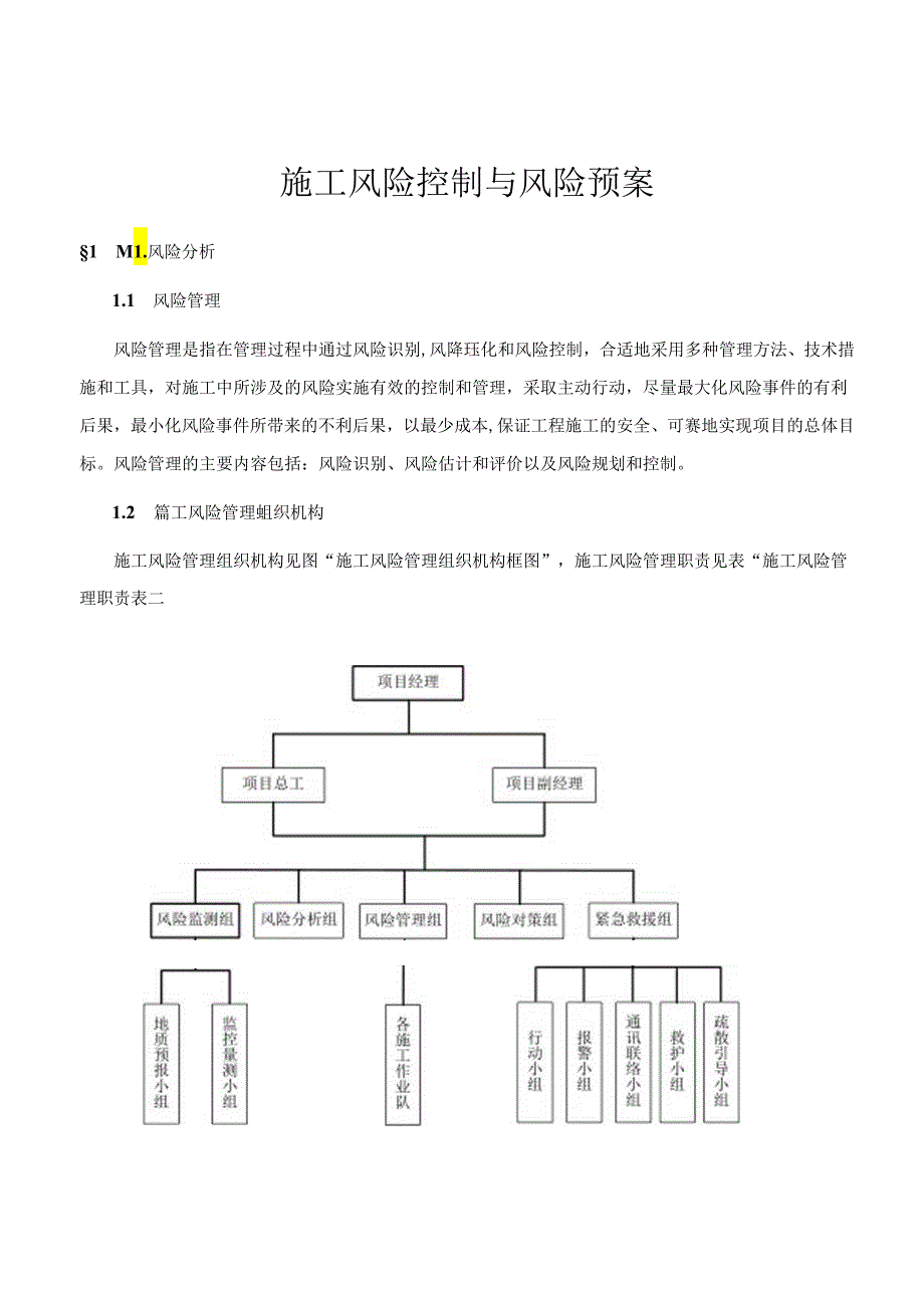 项目施工风险控制与风险预案.docx_第1页