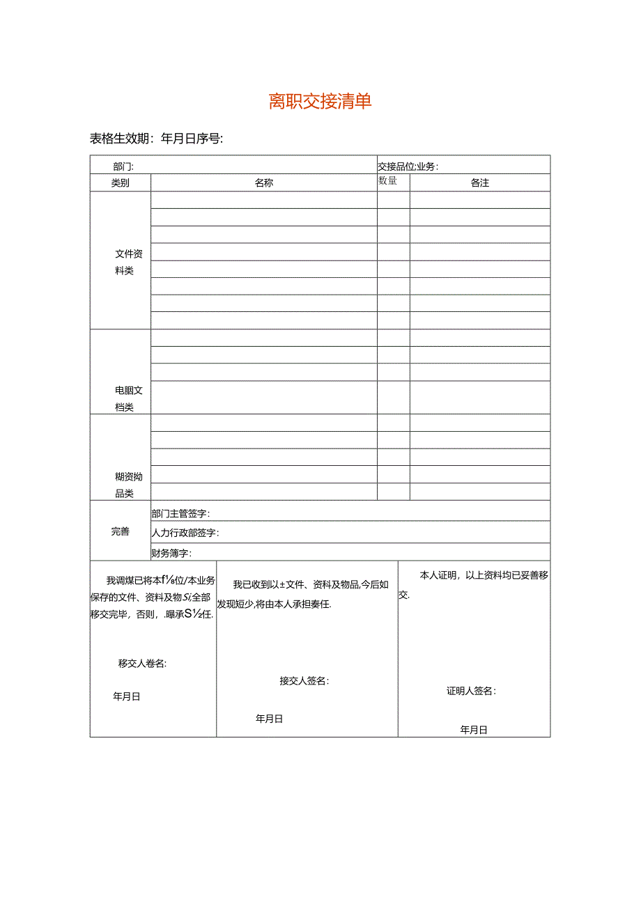 员工离职工作交接清单模板.docx_第1页