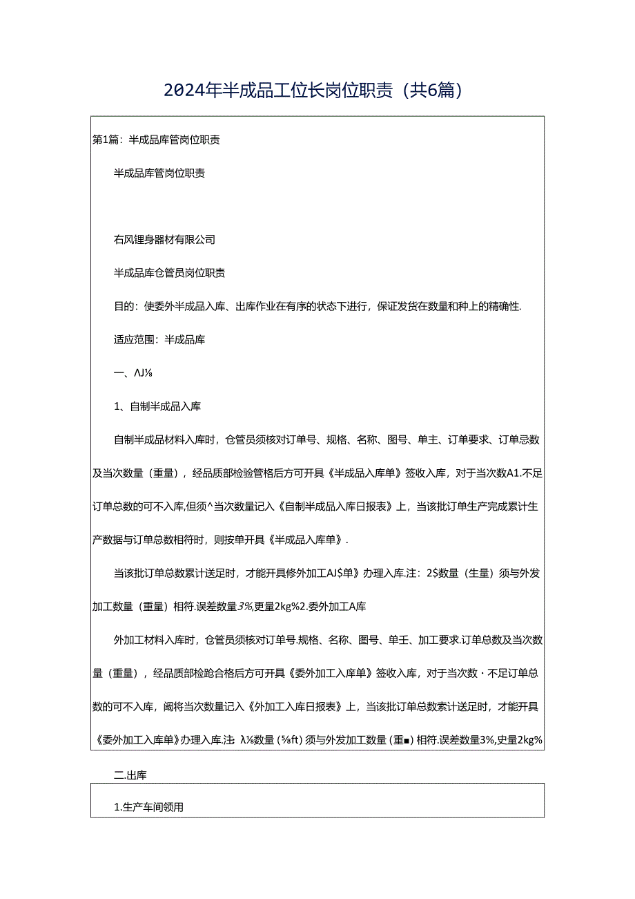 2024年半成品工位长岗位职责（共6篇）.docx_第1页