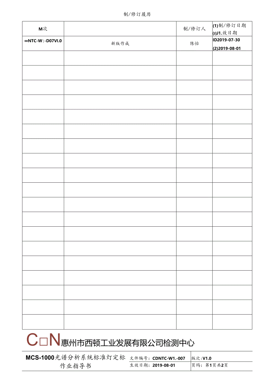 CDNTC-WI-D07 MCS-1000光谱分析系统标准灯定标作业指导书 V1.0.docx_第2页