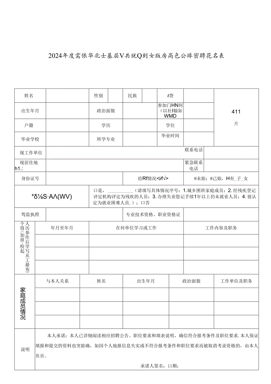 2024年度高校毕业生基层公共就业创业服务岗位公开招聘报名表.docx_第1页