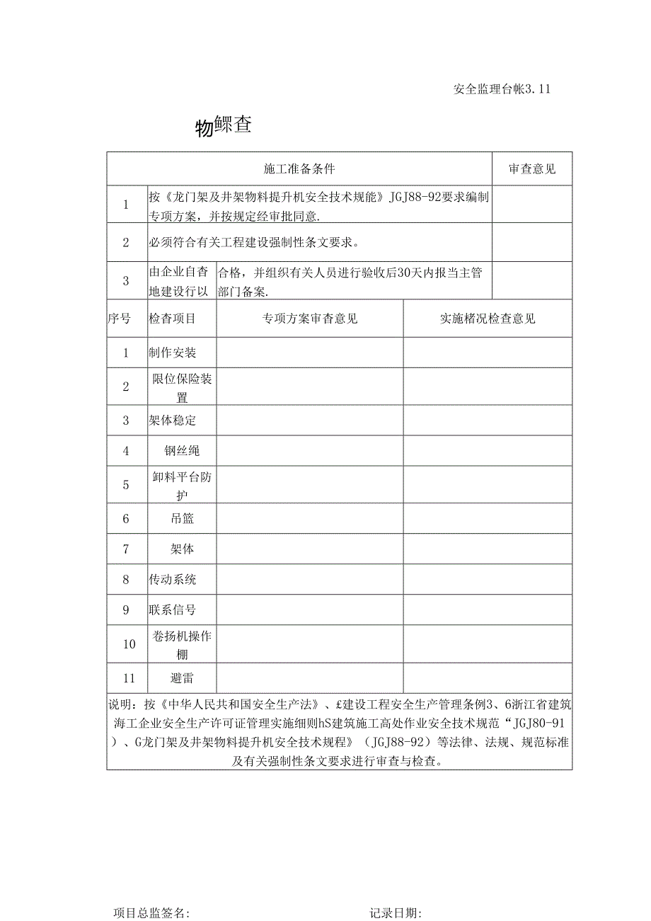 [监理资料][安全台账]物料提升机专项方案监理审查与实施情况监理检查表.docx_第1页