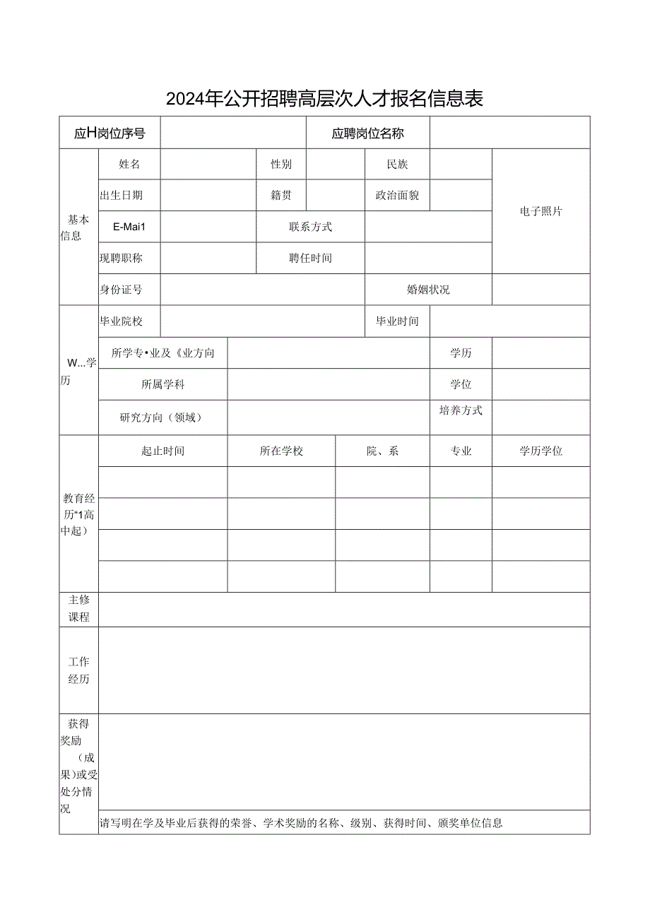 2024年公开招聘高层次人才报名信息表.docx_第1页