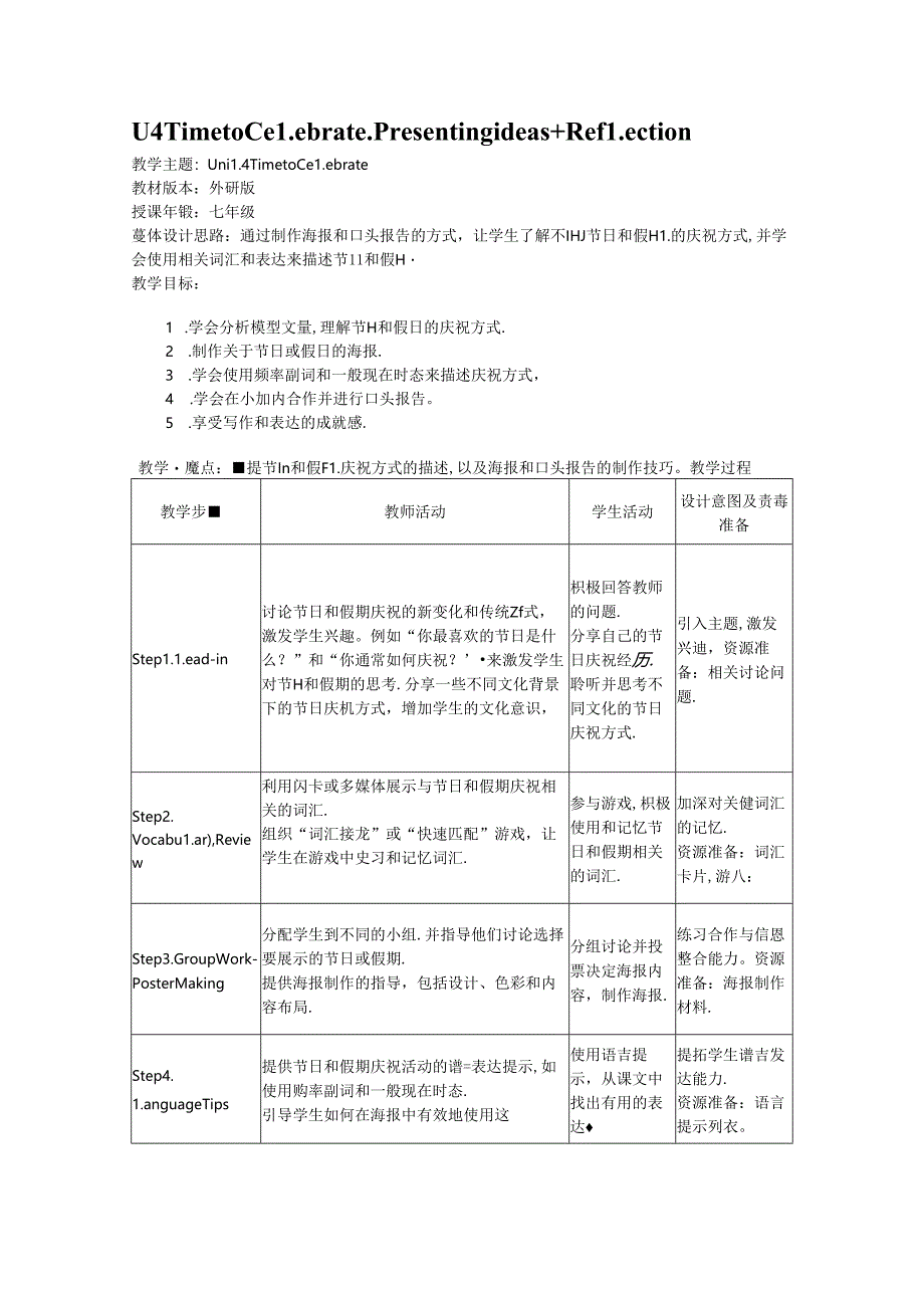 Unit 4 Time to CelebratePresenting ideas Reflection教学设计外研版2024七上.docx_第1页