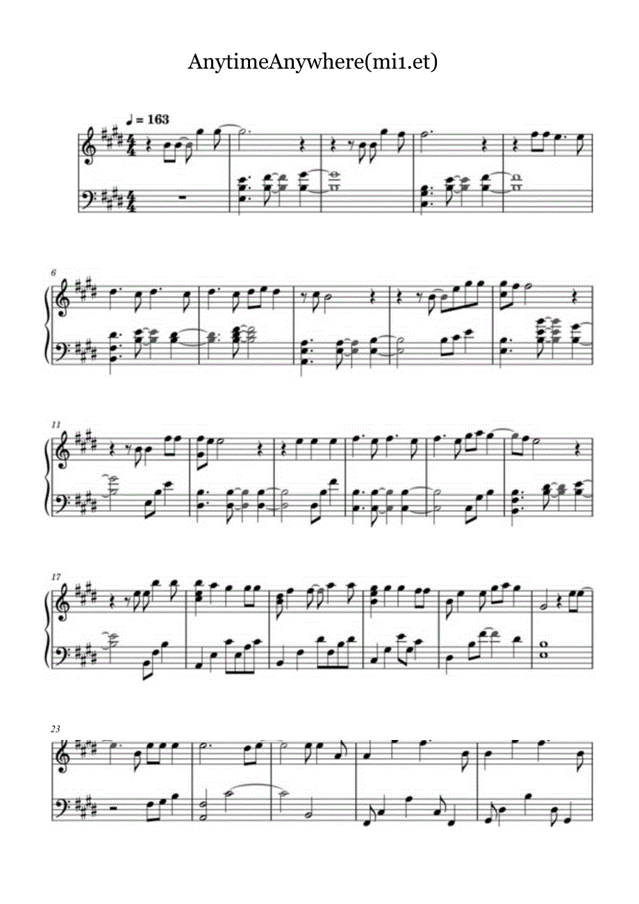Anytime Anywhere（极限还原高难版） 高清钢琴谱五线谱.docx_第1页