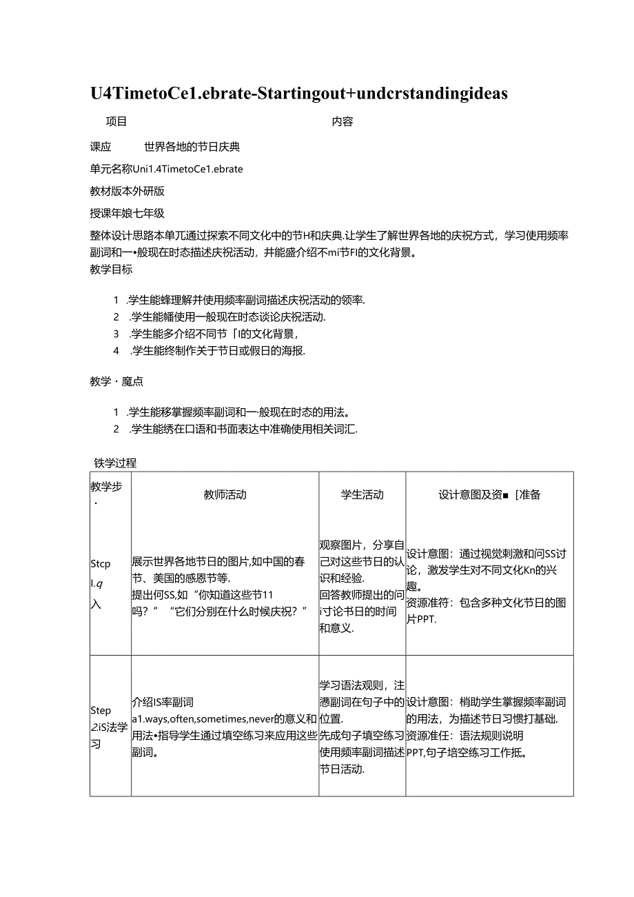 Unit 4 Time to Celebratestarting out understanding ideas教学设计外研版2024七上.docx_第1页