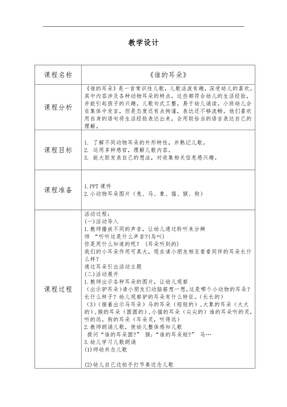 小班语言《谁的耳朵》PPT课件教案小班语言《谁的耳朵》教学设计.docx_第1页